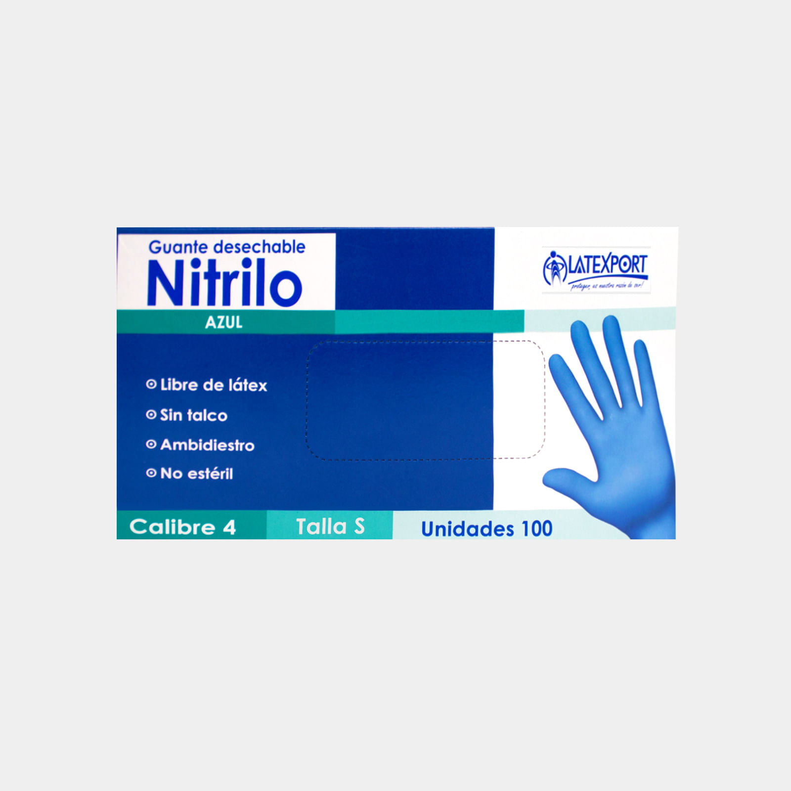 Guante azul de nitrilo sin talco cal 4.5 talla S caja x 100