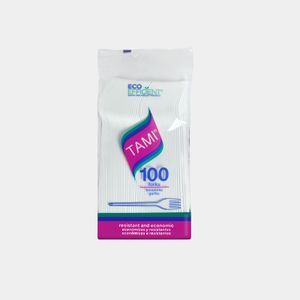 Tenedor Blanco Plástico Grande Paquete X 100 Unidades Tami Panamericana